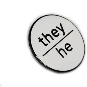They He Pronoun Pin White Hard Enamel Black Metal Finish Lowercase Minimalist Pronoun Button