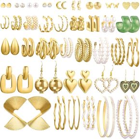 مجموعة أقراط دائرية ذهبية للنساء والفتيات، مجموعة متعددة من أقراط اللؤلؤ، أقراط متدلية أنيقة على شكل قطرة أقراط بوهو مناسبة كهدية لحفلات أعياد الميلاد in Kuwait