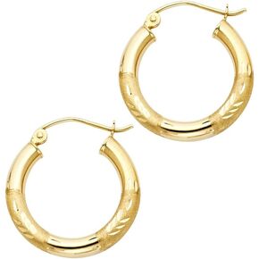 Jewels By Lux 14K Yellow Or White Gold Earrings 3mm Bud Diamond-Cut Hoop