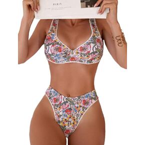 Falainetee Women's Floral Printed Bathing Suit High Waisted Knot Swimsuit Bikini Set