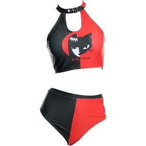 Women's High Neck Top with High-Waisted Bottom Two Piece Bikini Set Bathing Suit