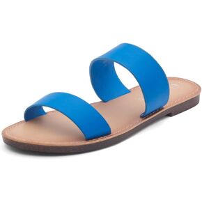 Shoe Land Womens SL-Native Slide Sandals Open Toe Two Strap Slip-on Flat Sandals Casual Summer Walking Shoes