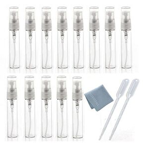Elfenstal- 10pcs Mini Clear 3ml 1/6OZ Atomizer Fine Mist Empty Glass Bottle Spray Refillable Fragrance Perfume Scent Sample Bottle 1pc Clean Cloth for Travel Party Makeup Tool 2pcs Free 3ml Pipette