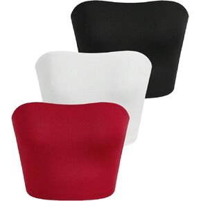 Milumia Women's 3 Pack Solid Strapless Crop Tube Tops Sleeveless Fitted Bandeau Tops