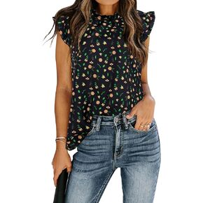 Viwedo Women Summer Tank Tops Ruffle Chiffon Sleeveless Shirts Casual Vest Blouses
