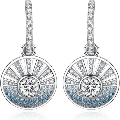 JewelryPalace Sunrise Sea 1ct Round Cubic Zirconia Hoop Dangle Earrings for Women, 14K White Gold Plated 925 Sterling Silver Drop Earrings for Her, Bicolor CZ Gemstone Jewelry Sets, Metal, Cubic in Saudi Arabia