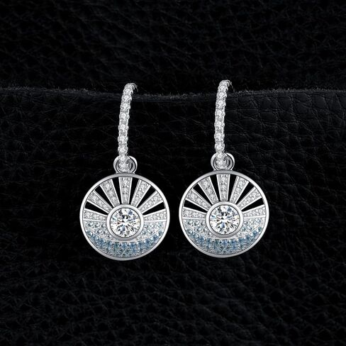 JewelryPalace Sunrise Sea 1ct Round Cubic Zirconia Hoop Dangle Earrings for Women, 14K White Gold Plated 925 Sterling Silver Drop Earrings for Her, Bicolor CZ Gemstone Jewelry Sets, Metal, Cubic in Saudi Arabia