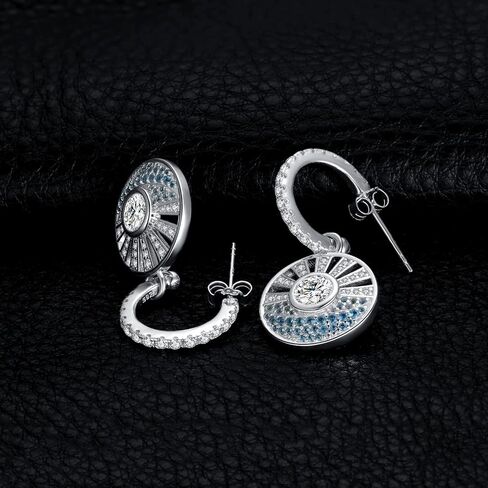 JewelryPalace Sunrise Sea 1ct Round Cubic Zirconia Hoop Dangle Earrings for Women, 14K White Gold Plated 925 Sterling Silver Drop Earrings for Her, Bicolor CZ Gemstone Jewelry Sets, Metal, Cubic in Saudi Arabia