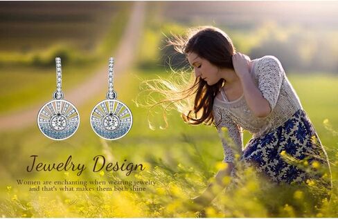JewelryPalace Sunrise Sea 1ct Round Cubic Zirconia Hoop Dangle Earrings for Women, 14K White Gold Plated 925 Sterling Silver Drop Earrings for Her, Bicolor CZ Gemstone Jewelry Sets, Metal, Cubic in Saudi Arabia