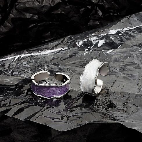 Colorful Adjustable Oil Drip Enamel Wave Wide Irregular Chunky Opening Stackable Punk Cool Elegant Friendship Finger Ring Set Jewelry for Women Girls in Kuwait