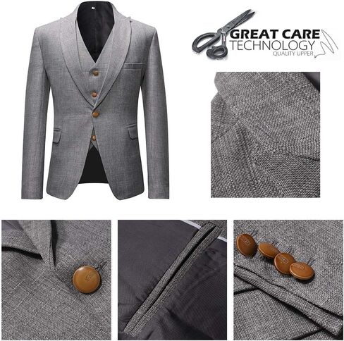 طقم بدلة كتان رجالي مكون من 3 قطع من YUNCLOS، سترة وسترة تكس وسروال in Kuwait