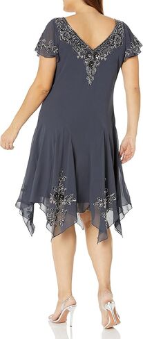 J Kara Women's Plus Size Flutter Sleeve Hanky Hem Cocktail Beaded Dress in Kuwait