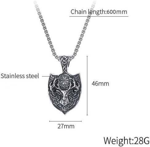 Deer Shield Necklace for Men, Hip Hop Deer Necklace, Norse Viking Celtic Deer Head Pendant Necklace with 23.6"Chain, Stainless Steel Punk Rock Reindeer Pendant, Vintage Animal Elk Deer Necklace Jewelry Gift for Men Boys in Saudi Arabia