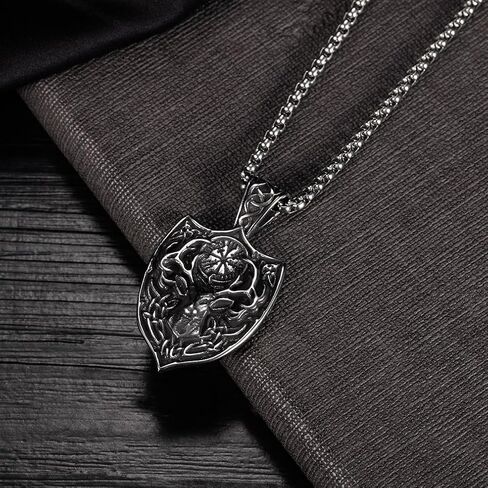 Deer Shield Necklace for Men, Hip Hop Deer Necklace, Norse Viking Celtic Deer Head Pendant Necklace with 23.6"Chain, Stainless Steel Punk Rock Reindeer Pendant, Vintage Animal Elk Deer Necklace Jewelry Gift for Men Boys in Saudi Arabia