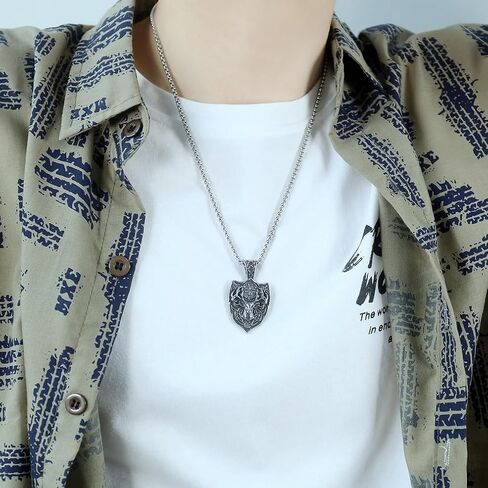 Deer Shield Necklace for Men, Hip Hop Deer Necklace, Norse Viking Celtic Deer Head Pendant Necklace with 23.6"Chain, Stainless Steel Punk Rock Reindeer Pendant, Vintage Animal Elk Deer Necklace Jewelry Gift for Men Boys in Saudi Arabia