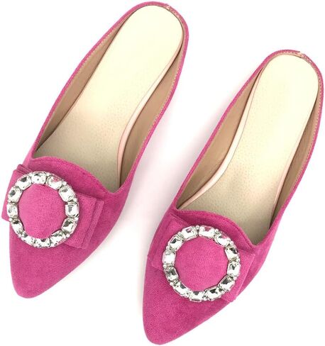 Rhinestone Mules for Women Flats Shoes Slip On Backless Loafer Pointed Toe Dress Mule Slides in Saudi Arabia