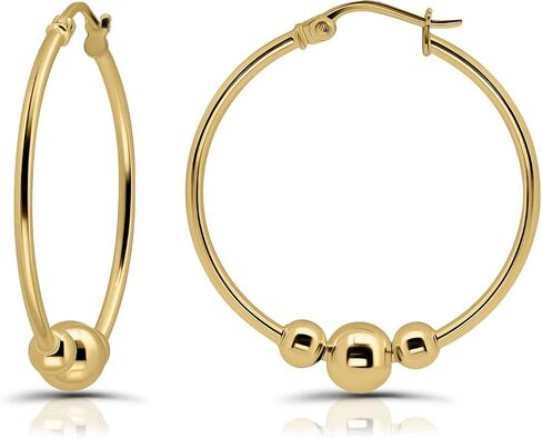 Hoops & Loops 925 Sterling Silver Beaded Ball Click-Top 30mm Hoop Earrings for Women & Teen Girls | Sterling Silver, Yellow & Rose Gold Flash Plated in Saudi Arabia