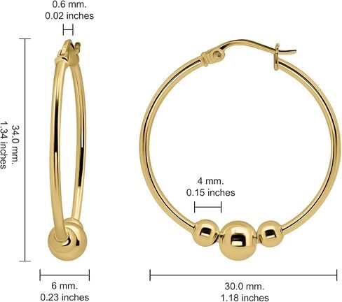 Hoops & Loops 925 Sterling Silver Beaded Ball Click-Top 30mm Hoop Earrings for Women & Teen Girls | Sterling Silver, Yellow & Rose Gold Flash Plated in Saudi Arabia