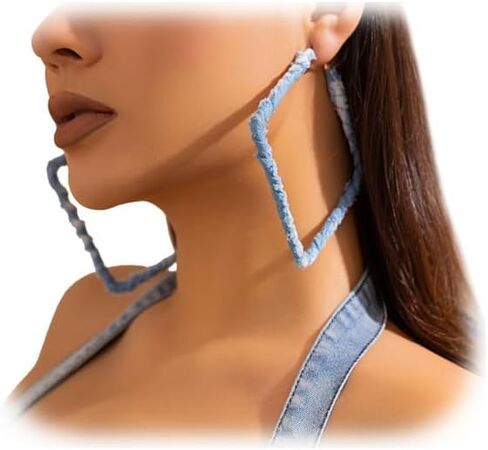 Bohemia Denim Heart Hoop Earrings Simple Exaggerated Big Star Heart Round Earrings Statement Summer Beach Earrings Accessories Jewelry for Women in Saudi Arabia