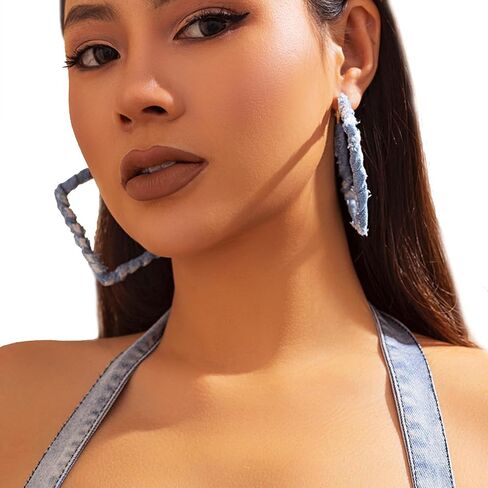 Bohemia Denim Heart Hoop Earrings Simple Exaggerated Big Star Heart Round Earrings Statement Summer Beach Earrings Accessories Jewelry for Women in Saudi Arabia