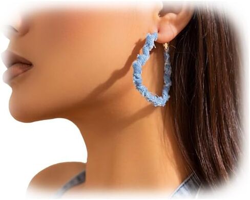 Bohemia Denim Heart Hoop Earrings Simple Exaggerated Big Star Heart Round Earrings Statement Summer Beach Earrings Accessories Jewelry for Women in Saudi Arabia