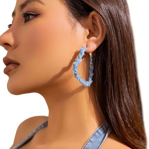 Bohemia Denim Heart Hoop Earrings Simple Exaggerated Big Star Heart Round Earrings Statement Summer Beach Earrings Accessories Jewelry for Women in Saudi Arabia