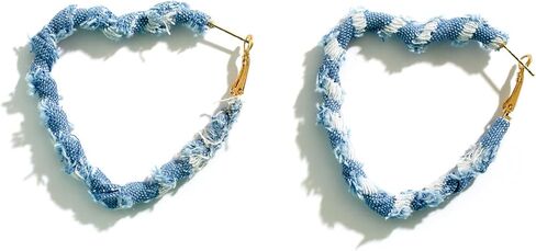 Bohemia Denim Heart Hoop Earrings Simple Exaggerated Big Star Heart Round Earrings Statement Summer Beach Earrings Accessories Jewelry for Women in Saudi Arabia