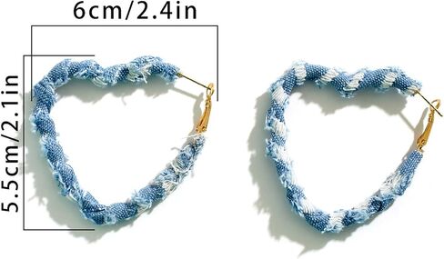 Bohemia Denim Heart Hoop Earrings Simple Exaggerated Big Star Heart Round Earrings Statement Summer Beach Earrings Accessories Jewelry for Women in Saudi Arabia