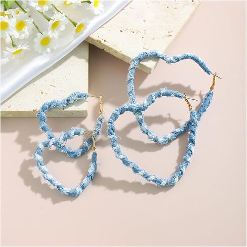 Bohemia Denim Heart Hoop Earrings Simple Exaggerated Big Star Heart Round Earrings Statement Summer Beach Earrings Accessories Jewelry for Women in Saudi Arabia