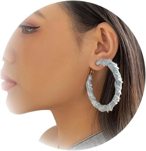 Bohemia Denim Heart Hoop Earrings Simple Exaggerated Big Star Heart Round Earrings Statement Summer Beach Earrings Accessories Jewelry for Women in Saudi Arabia
