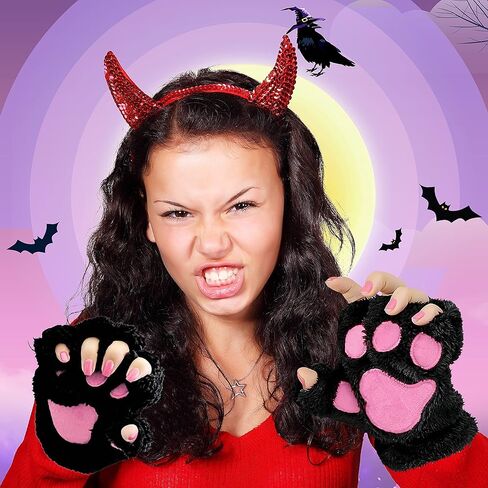 Bienvenu 2 حزمة قفازات دافئة بدون أصابع للنساء، قفازات قطيفة قطيفة، قفازات شتوية على شكل الدب والقطط in Kuwait