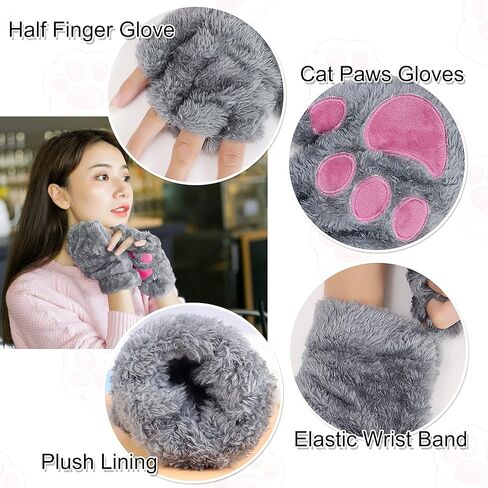 Bienvenu 2 حزمة قفازات دافئة بدون أصابع للنساء، قفازات قطيفة قطيفة، قفازات شتوية على شكل الدب والقطط in Kuwait