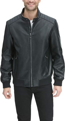 سترة DKNY الرجالية من الجلد الصناعي Darren Racer Bomber in Saudi Arabia
