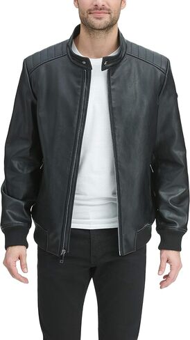 سترة DKNY الرجالية من الجلد الصناعي Darren Racer Bomber in Saudi Arabia
