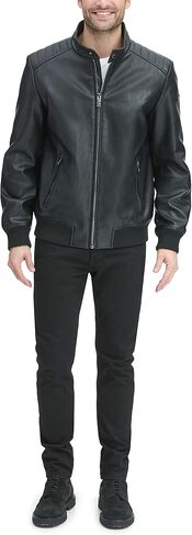 سترة DKNY الرجالية من الجلد الصناعي Darren Racer Bomber in Saudi Arabia