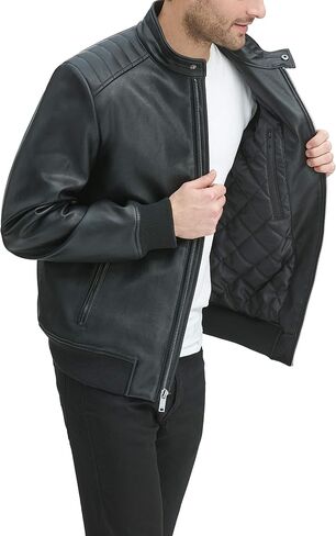 سترة DKNY الرجالية من الجلد الصناعي Darren Racer Bomber in Saudi Arabia