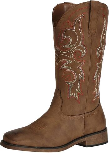 SheSole Wide Calf Cowboy Boots Women Square Toe Western Embroidered Mid Calf Cowgirl Boots, Pull On & Padded Insole Low Heel Fashion Boots for Country Concerts & Work Casual Everyday Style in Saudi Arabia