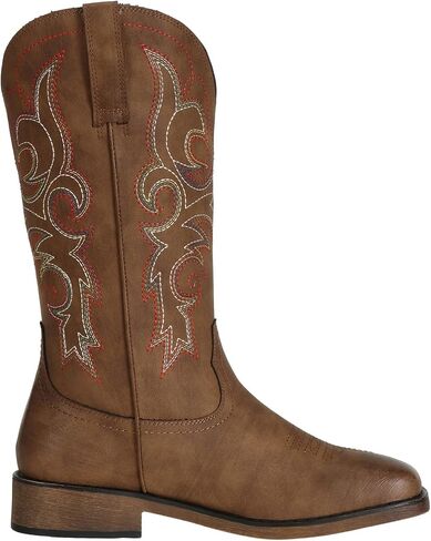 SheSole Wide Calf Cowboy Boots Women Square Toe Western Embroidered Mid Calf Cowgirl Boots, Pull On & Padded Insole Low Heel Fashion Boots for Country Concerts & Work Casual Everyday Style in Saudi Arabia