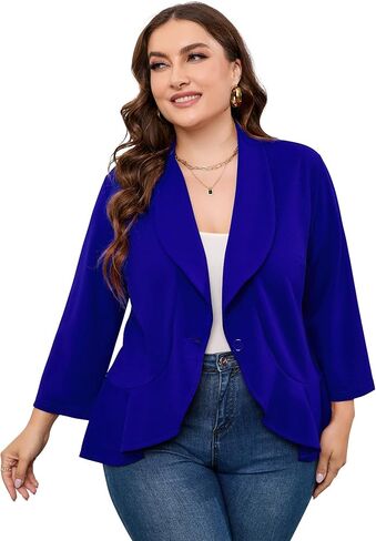 سترة نسائية كاجوال بمقاس كبير وأزرار مفتوحة من الأمام وأكمام 3/4 سترة بليزر للعمل والمكتب in Kuwait