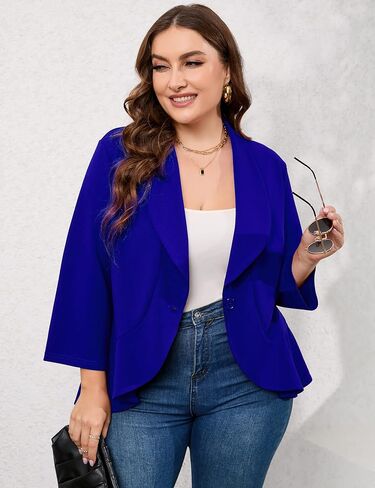 سترة نسائية كاجوال بمقاس كبير وأزرار مفتوحة من الأمام وأكمام 3/4 سترة بليزر للعمل والمكتب in Kuwait