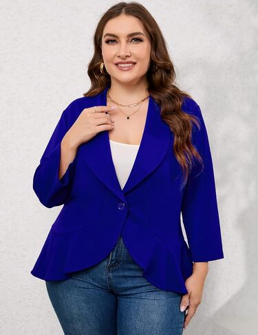 سترة نسائية كاجوال بمقاس كبير وأزرار مفتوحة من الأمام وأكمام 3/4 سترة بليزر للعمل والمكتب in Kuwait