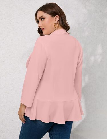 Women Plus Size Button Casual Blazer Open Front 3/4 Sleeves Work Office Blazer Jacket in Saudi Arabia