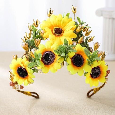 Yean عباد الشمس عقال الجنية خوذة حجر الراين تيارا الذهب كريستال إكسسوارات الشعر زي عصابات رأس الحفلات للنساء والفتيات in Kuwait