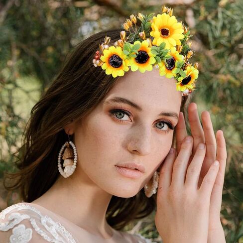 Yean عباد الشمس عقال الجنية خوذة حجر الراين تيارا الذهب كريستال إكسسوارات الشعر زي عصابات رأس الحفلات للنساء والفتيات in Kuwait