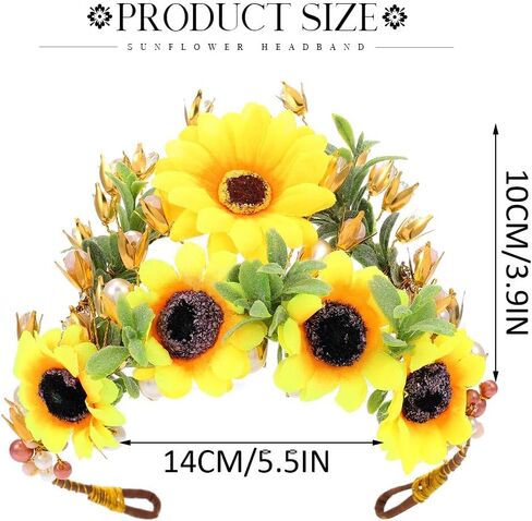 Yean عباد الشمس عقال الجنية خوذة حجر الراين تيارا الذهب كريستال إكسسوارات الشعر زي عصابات رأس الحفلات للنساء والفتيات in Kuwait