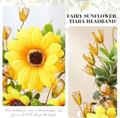 Yean عباد الشمس عقال الجنية خوذة حجر الراين تيارا الذهب كريستال إكسسوارات الشعر زي عصابات رأس الحفلات للنساء والفتيات in Kuwait