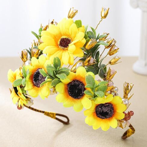 Yean عباد الشمس عقال الجنية خوذة حجر الراين تيارا الذهب كريستال إكسسوارات الشعر زي عصابات رأس الحفلات للنساء والفتيات in Kuwait