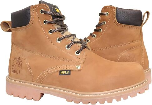 حذاء العمل وولف | جلد البقر المكسيكي الأصلي المقاوم للماء | مقاومة النفط | معزول | نعل مطاطي مانع للانزلاق | بوسكين | طوق مريح مبطن | البناء ومعدات الحماية الشخصية الصناعية | تان in Kuwait