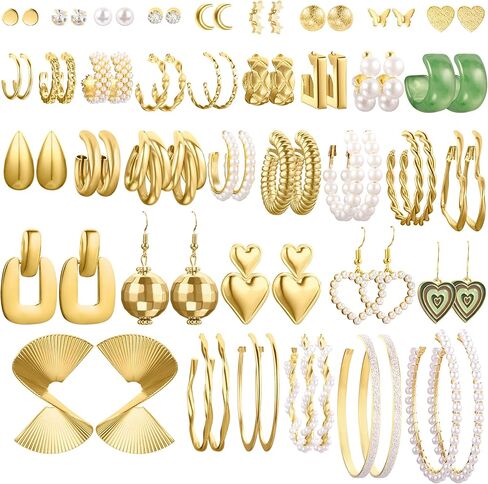مجموعة أقراط دائرية ذهبية للنساء والفتيات، مجموعة متعددة من أقراط اللؤلؤ، أقراط متدلية أنيقة على شكل قطرة أقراط بوهو مناسبة كهدية لحفلات أعياد الميلاد in Kuwait