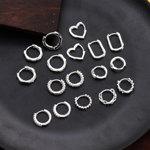 FUNEIA 12 زوجًا من أقراط هوجي مطلية بالذهب عيار 14 قيراط للنساء مكعب زركونيا أقراط دائرية صغيرة مضادة للحساسية مجموعة أقراط غضروف فضية متعددة الثقب للمجوهرات الذهبية للنساء in Kuwait